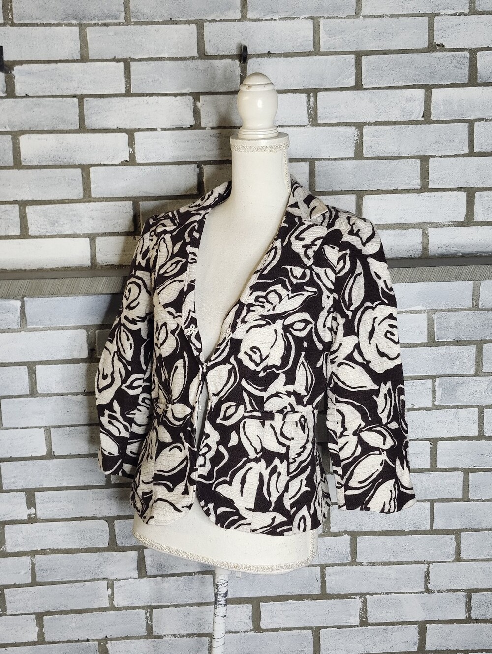 • Talbots Women’s 3/4 Sleeve Floral Cotton Linen Blend Blazer Jacket Sz 8 Brown